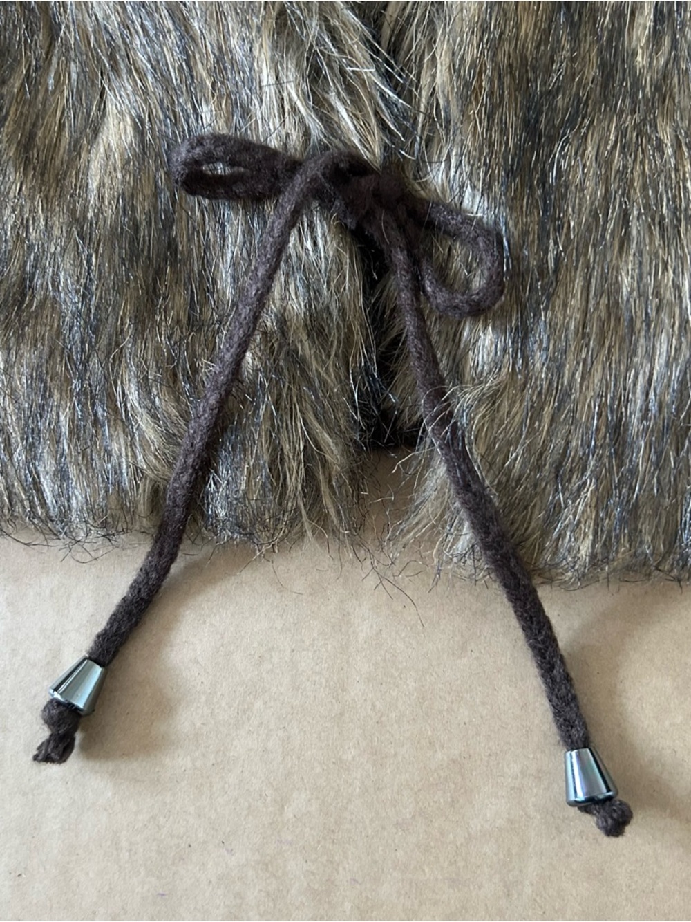 Y2K Brown Faux Fur Cropped Vest Junior’s Medium Tie Closure Layering Piece Boho - Picture 5 of 10